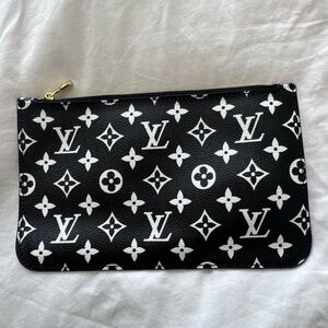 Louis Vuitton Black and White Monogram Clutch with Orange Lining